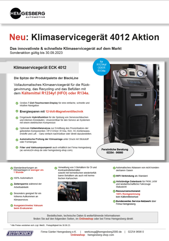 Klimaservicegerät NEU – ECK 4012 R1234yf oder R134a – Hemgesberg Shop
