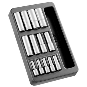 Kunststoffmodul mit 3/8” & 1/2” Steckschlüsseln 6-Kant, lang – 13-tlg.