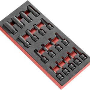 Modul mit 17 langen Steckschlüsseln Impact 1/2” Torx® in Schaumstoffeinlage