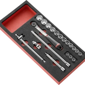 Modul mit 3/8” Steckschlüsseln 6-Kant – 20-tlg.in Schaumstoffeinlage